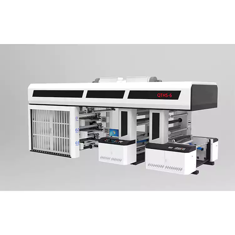 ६ रङ सर्वो ड्राइभ गियर प्रकार केन्द्रीय ड्रम फ्लेक्सो प्रिन्टिङ मेसिन स्लिभ प्रकार